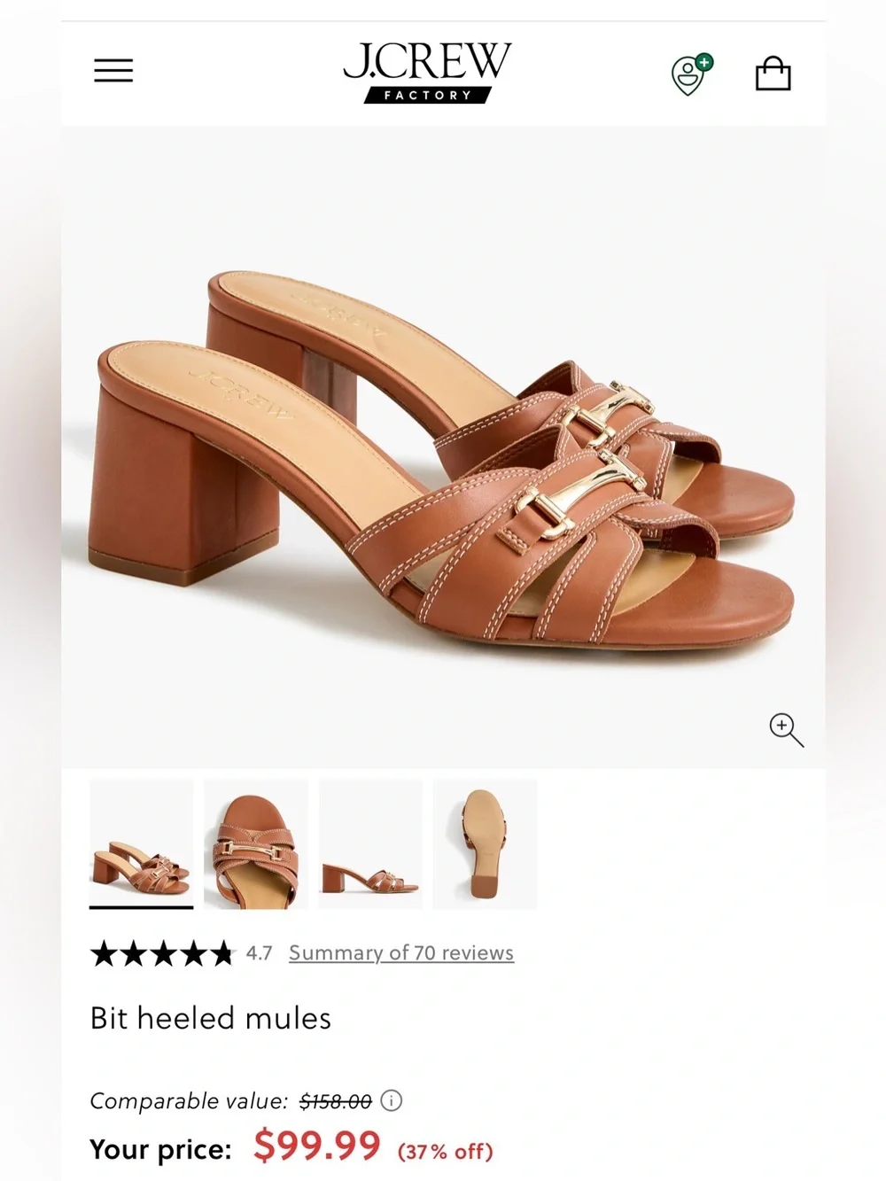 J. Crew Bit-Heel Leather Mules in Brown